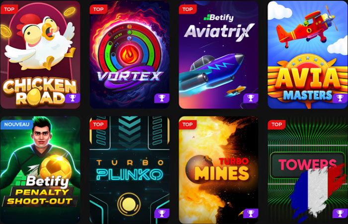 betify Mini-jeux, crash et exclusivités
