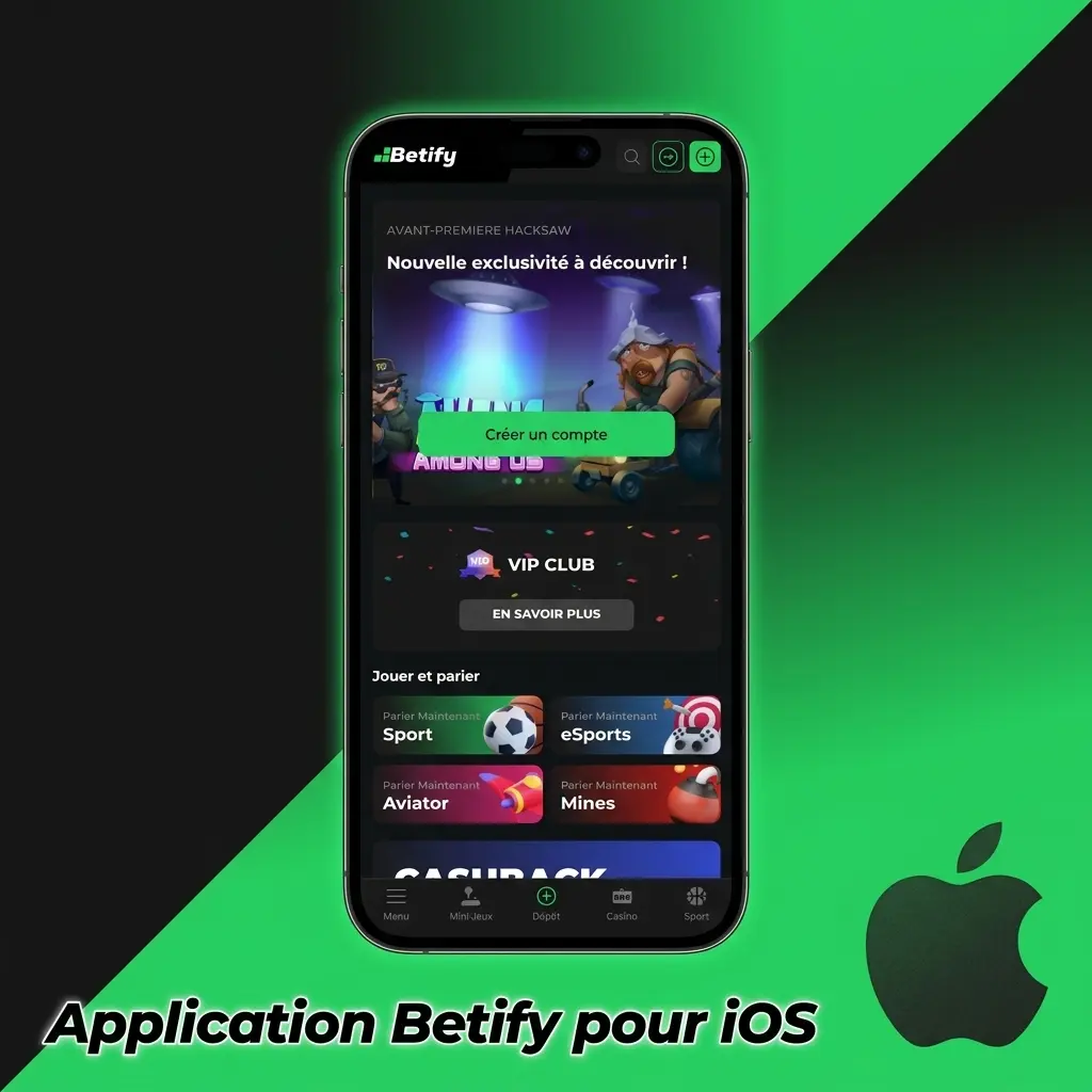 Application Betify sur iPhone avec iOS, raccourci Safari sur écran d'accueil pour accès rapide à la plateforme