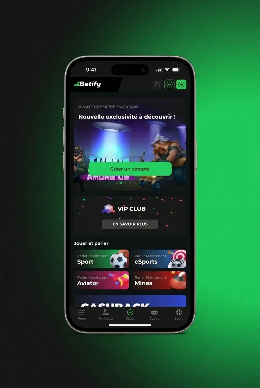 Application mobile Betify pour paris e-sports sur iOS et Android, interface dédiée aux paris live et pré-match