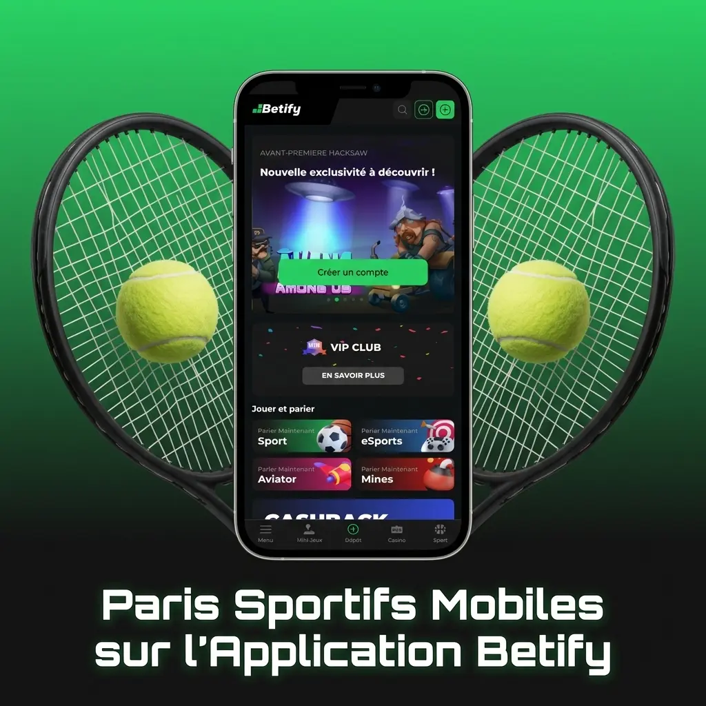 Interface application mobile Betify avec paris sportifs en direct sur football, tennis et basketball en France