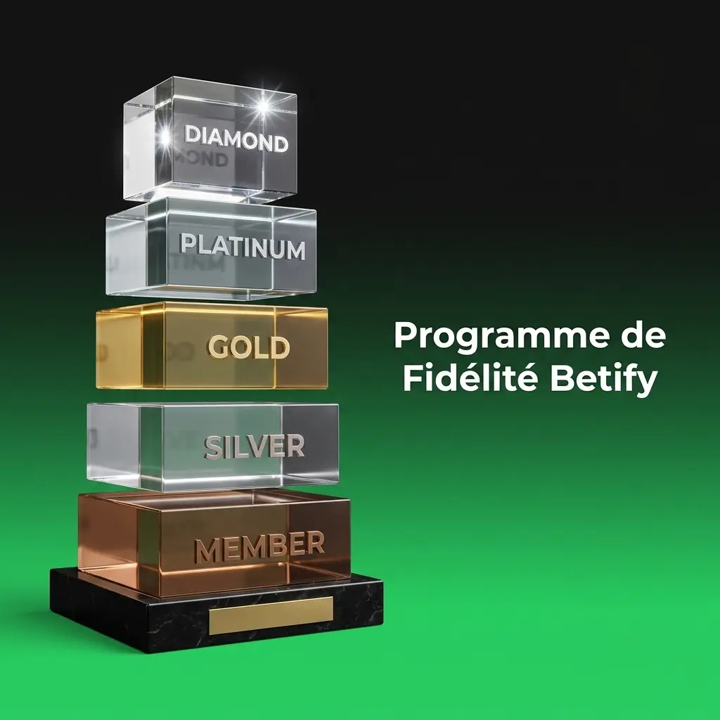Programme de fidélité Betify avec niveaux VIP, points, cashbacks et récompenses exclusives pour joueurs réguliers