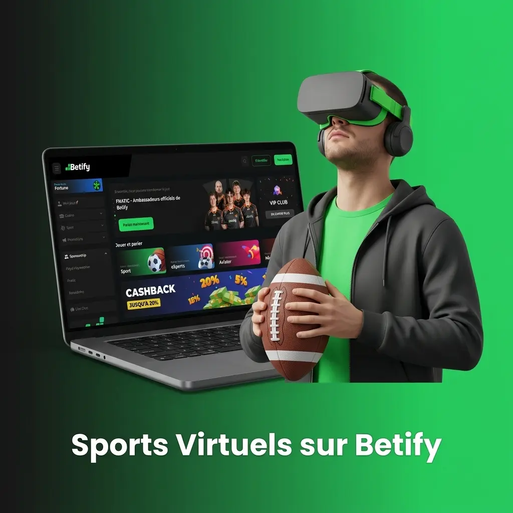 Interface de paris sports virtuels Betify avec football, basketball et courses disponibles 24h/24