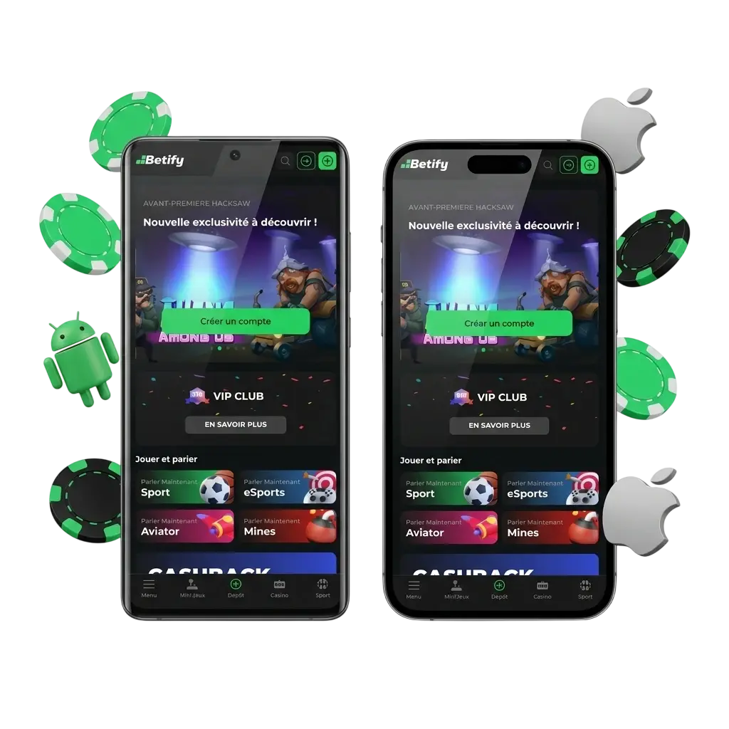 Application Betify mobile sur Android et iOS pour paris sportifs et casino en France avec bonus de bienvenue